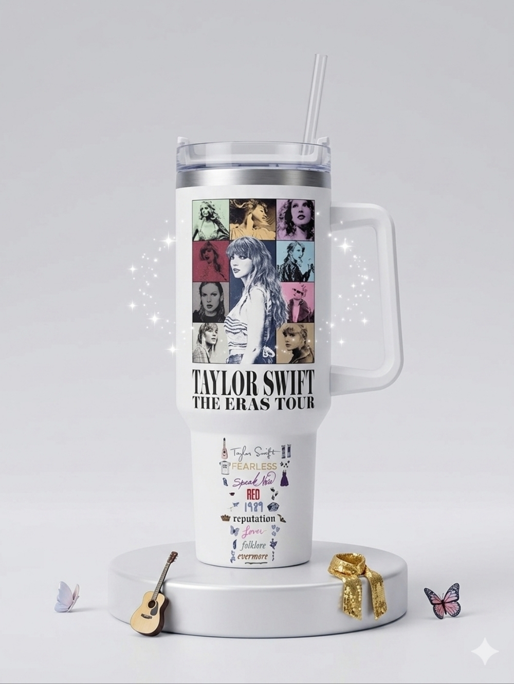 Taylor Swift White The Eras Tour Travel Mug‎ with Multi-Color Photo Grid